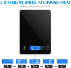 Digital Kitchen Scale 1g-10kg Food Scale Waterproof Tempered Glass Platform High Accuracy Multi-Function Scale