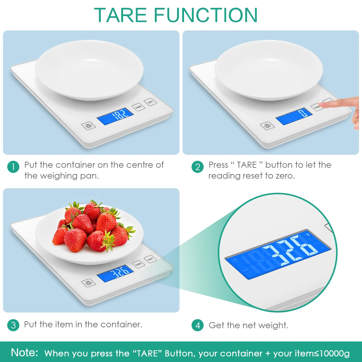 Digital Kitchen Scale 1g-10kg  Food Scale Waterproof Tempered Glass Platform High Accuracy Multi-Function Scale