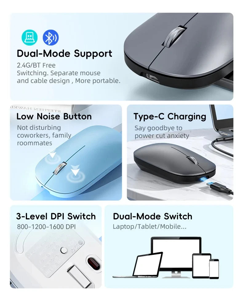 Silent Click Wireless Mouse Type-C Charging Portable Office Ergonomic Laptop Universal Lightweight Office Game No-Noise General