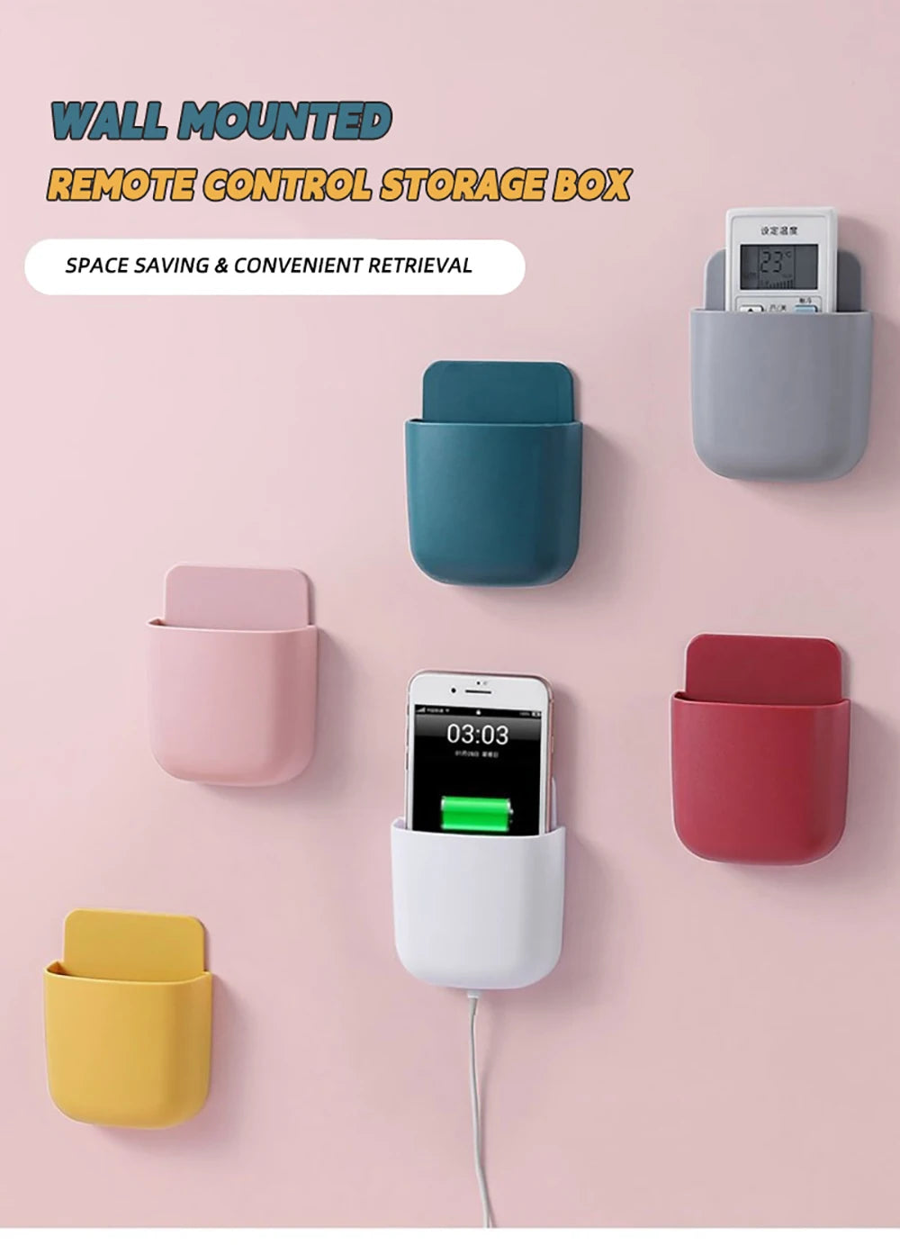 Wall Mounted Storage Box Mobile Phone Plug Holder Stand Rack Remote Control Storage Organizer Case For Air Conditioner TV