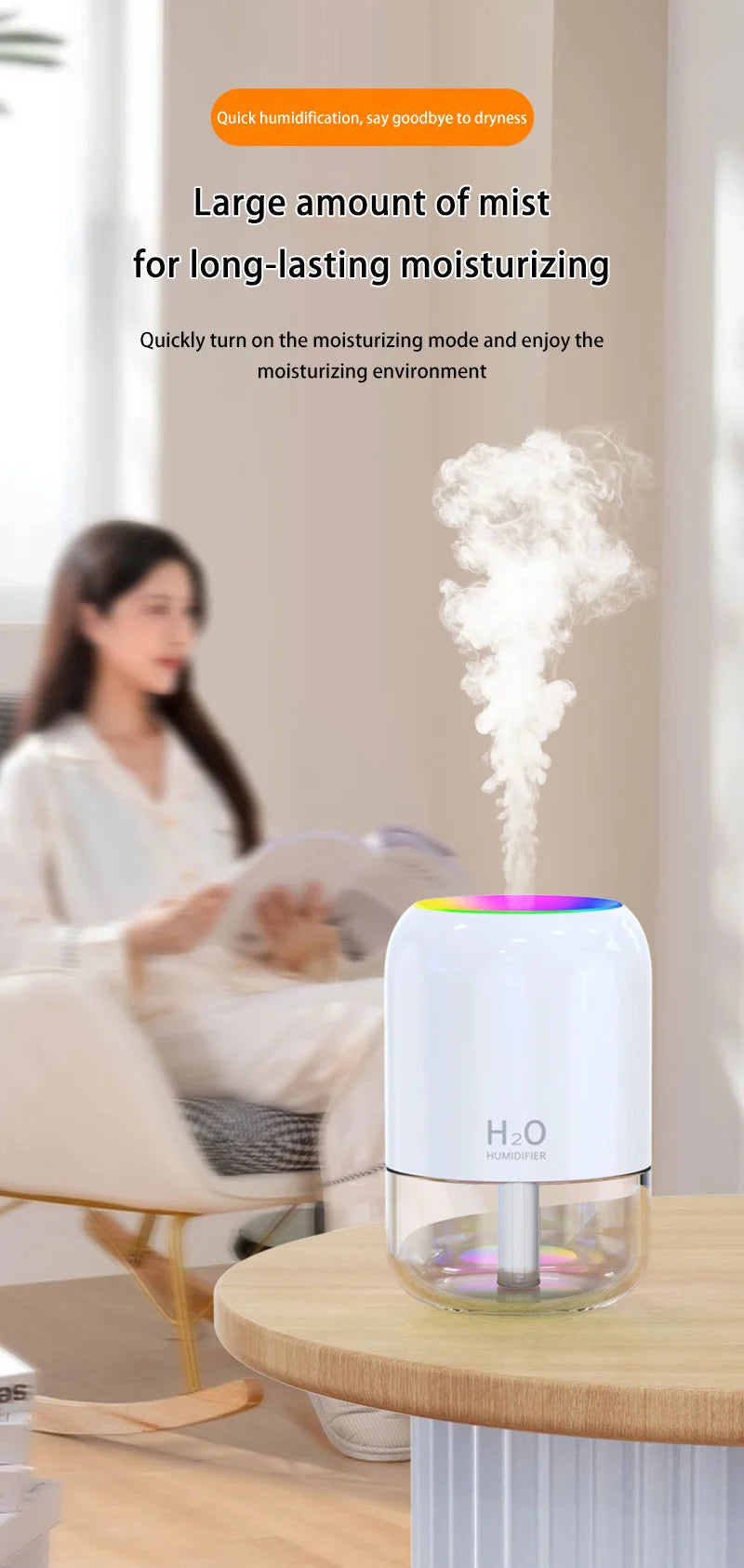 Mini Air Humidifier Household Quiet Moisturizing Bedroom Office Desktop Usb Small New Colorful Atmosphere Light Spray
