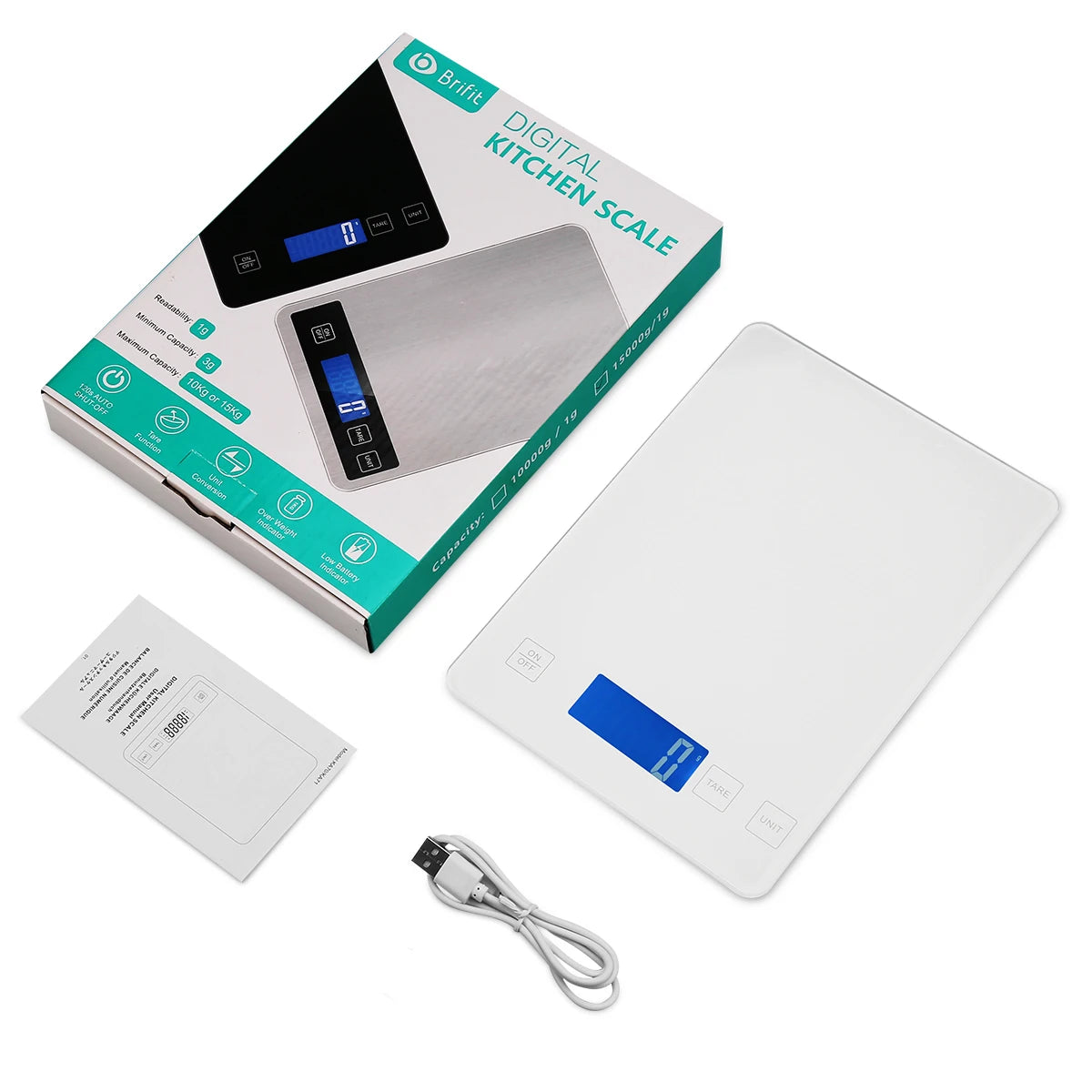 Digital Kitchen Scale 1g-10kg  Food Scale Waterproof Tempered Glass Platform High Accuracy Multi-Function Scale