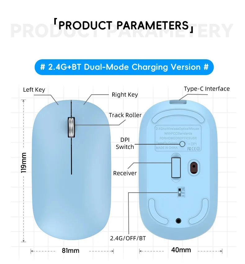 Silent Click Wireless Mouse Type-C Charging Portable Office Ergonomic Laptop Universal Lightweight Office Game No-Noise General