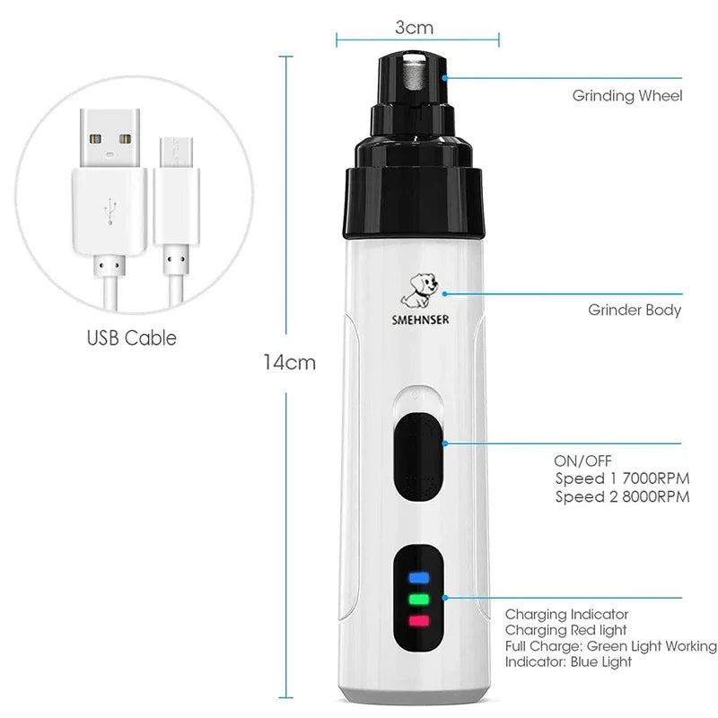 Dog Nail Grinders Painless USB Charging  Rechargeable Pet Nail Clippers Quiet Electric Dog Cat Paws Nail Grooming Trimmer Tools