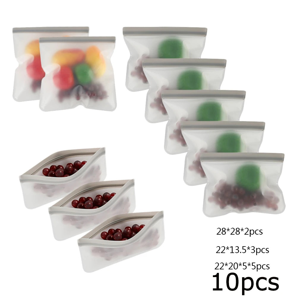 10pcs Silicone Food Storage Containers Sandwich Food Storage Bags Leakproof Containers Reusable Stand Up Zip Shut Bag Fresh Bag