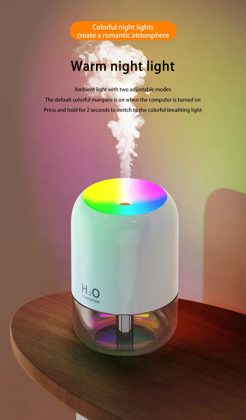 Mini Air Humidifier Household Quiet Moisturizing Bedroom Office Desktop Usb Small New Colorful Atmosphere Light Spray